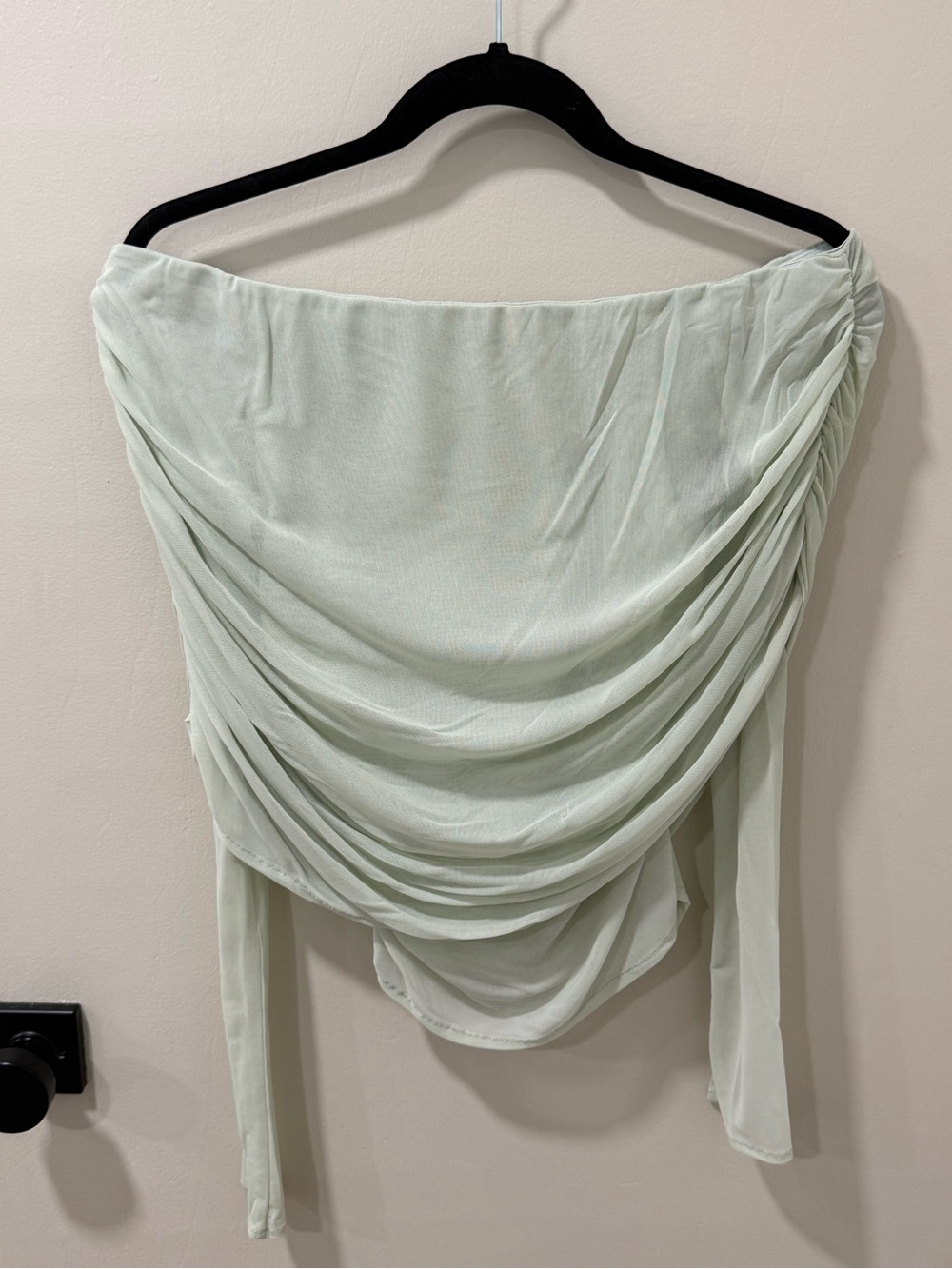 Meshki Draped Off-Shoulder Top in Pale Mint